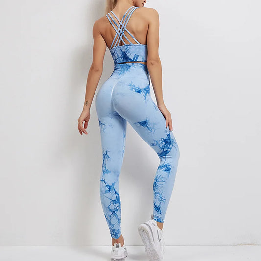 4pcs Sportswear Woman Gym Yoga Clothes Die Dye Color Yoga Workout Set Sporty leggings Woman Workout Suit Fitness Tracksuit XSYW5