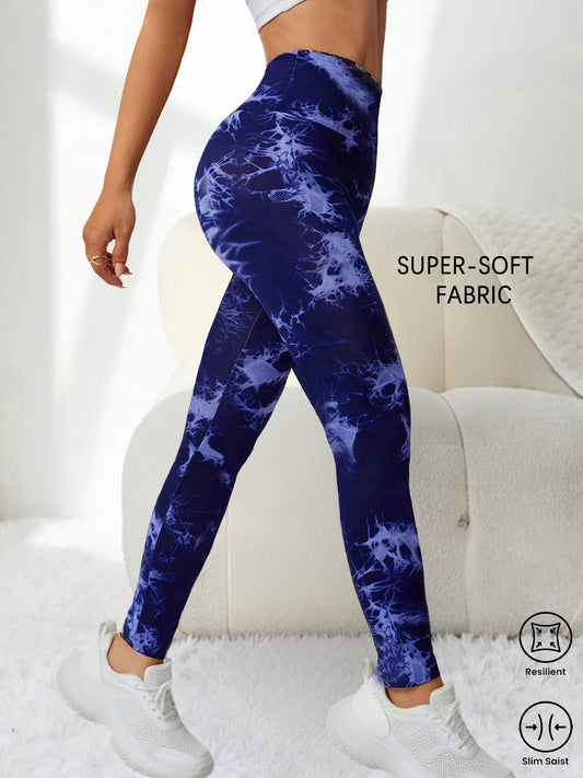Women's Super Soft High Waisted Tie Dye Leggings, Fabric with Push Up Design for Yoga Running Gym Workout Fitness