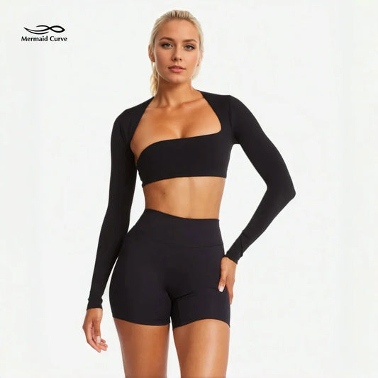 Fade Define Long Sleeve Crop Irregular collar in chest cushion Women's Workout Outfit Yoga T-shirt fitness Gym clothing
