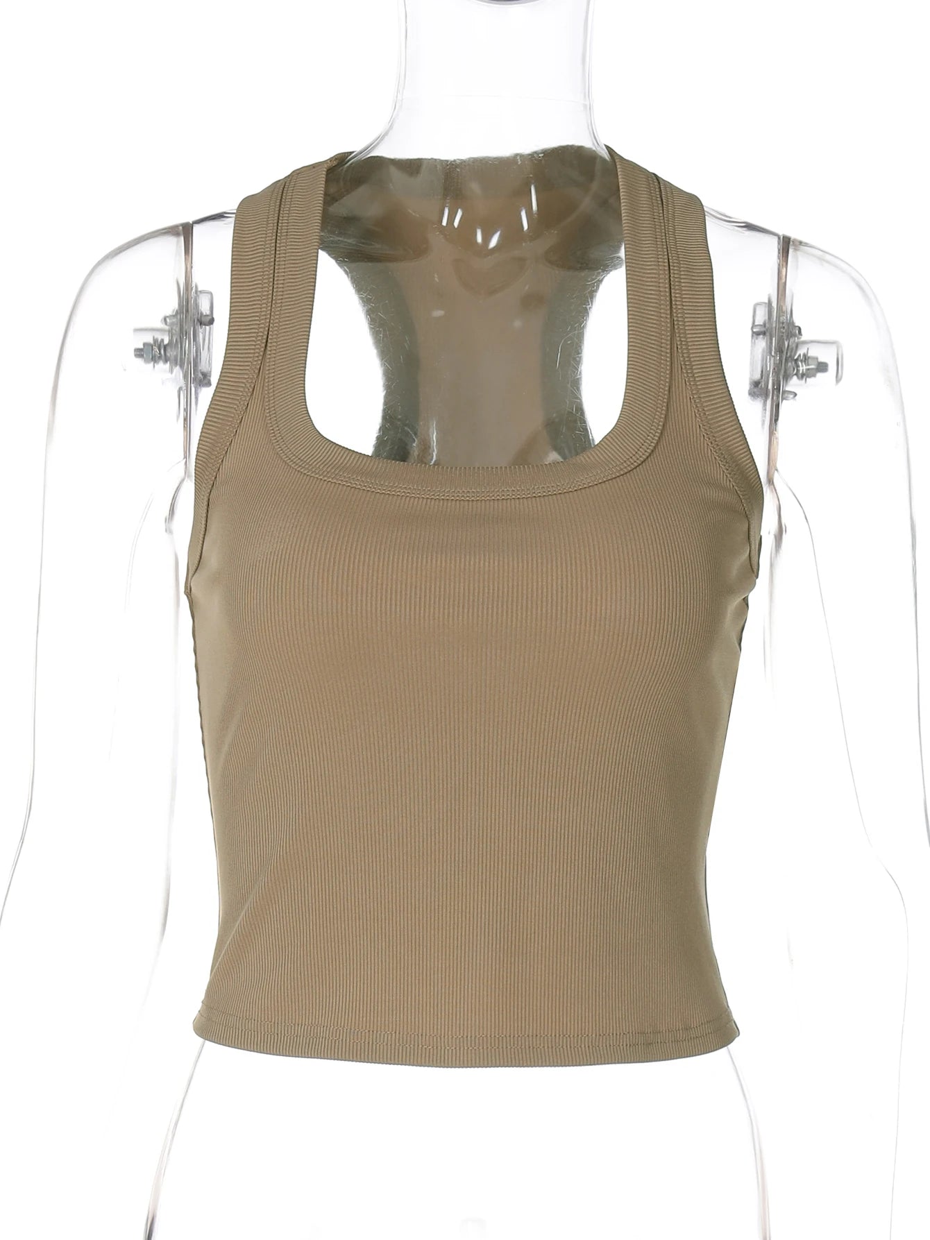 DGLUKE Square Neck Ribbed Tank Top Woman Raceback Sleeveless Jersey Top Summer Fitted Gym Sports Tops