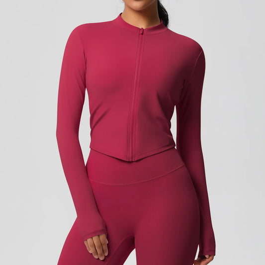 Zipper Women Outdoor Running Fitness Wear T-shirt Long Sleeved Top Yoga Jacket Long sleeved Shirt Gym Push Up Workout Coat XP260
