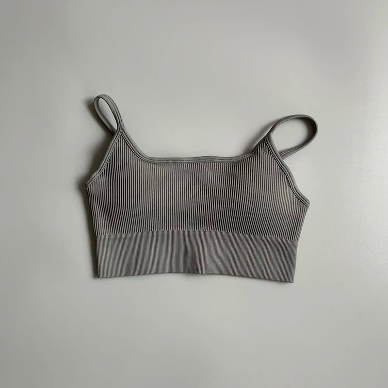 Women's Cropped Yoga Bra Sexy One Shoulder Sports Bra Underwear Padded Gym Seamless Knitted Fitness Breathable Female Bra