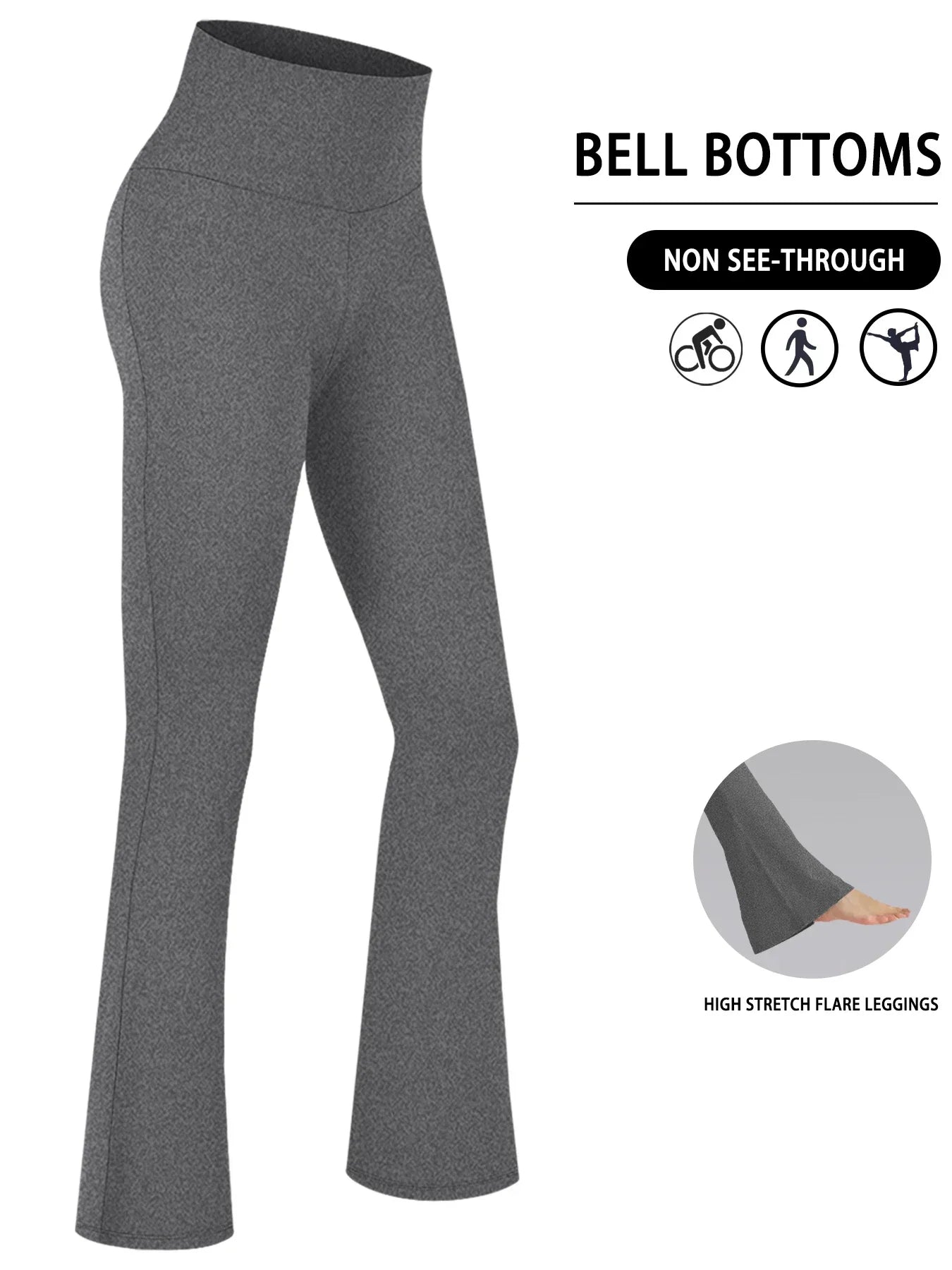 Plus Size Women's Super Soft High Waisted Flare Pants, Leggings Tummy Control Soft Bootleg Bell Bottoms Running