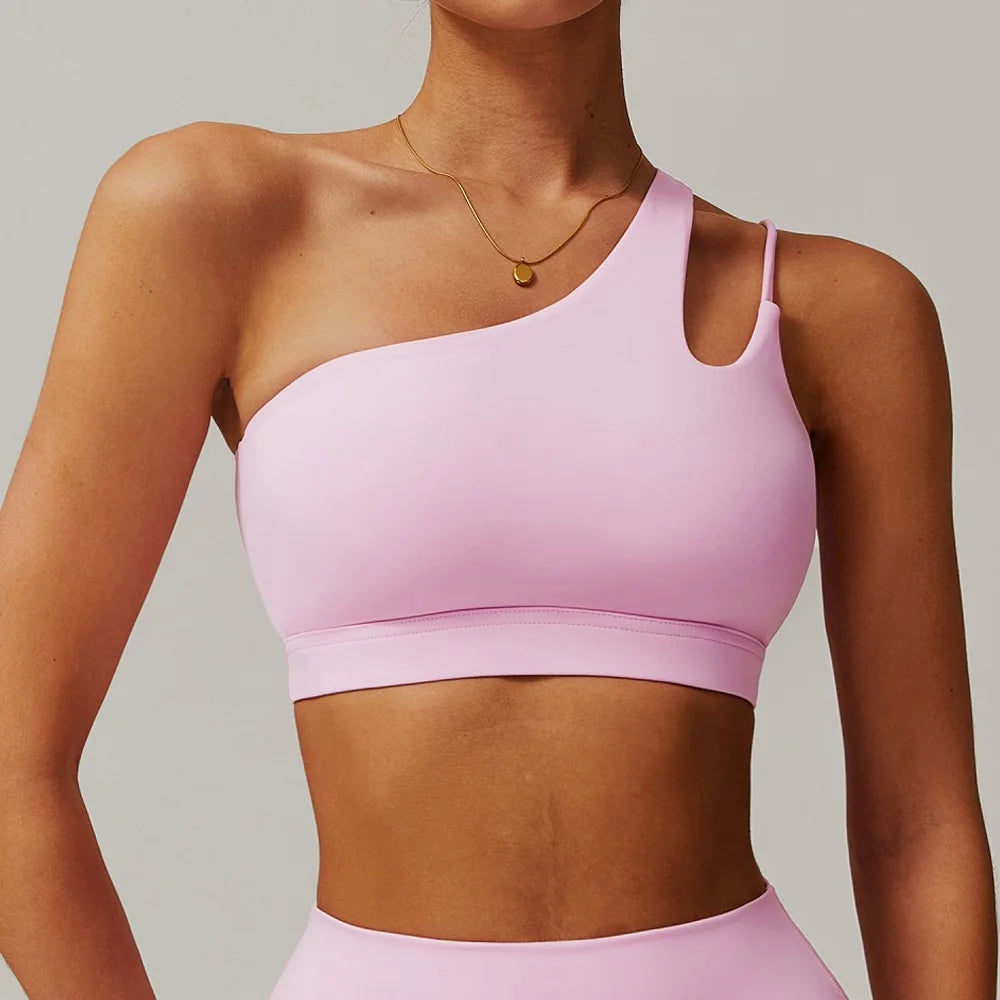 Cloud Hide Sexy One Shoulder Sports Bra for Women Fitness Yoga Crop Top Ladies Running Underwear Workout Gym Shirt Sportswear