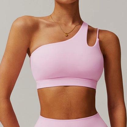 Cloud Hide Sexy One Shoulder Sports Bra for Women Fitness Yoga Crop Top Ladies Running Underwear Workout Gym Shirt Sportswear