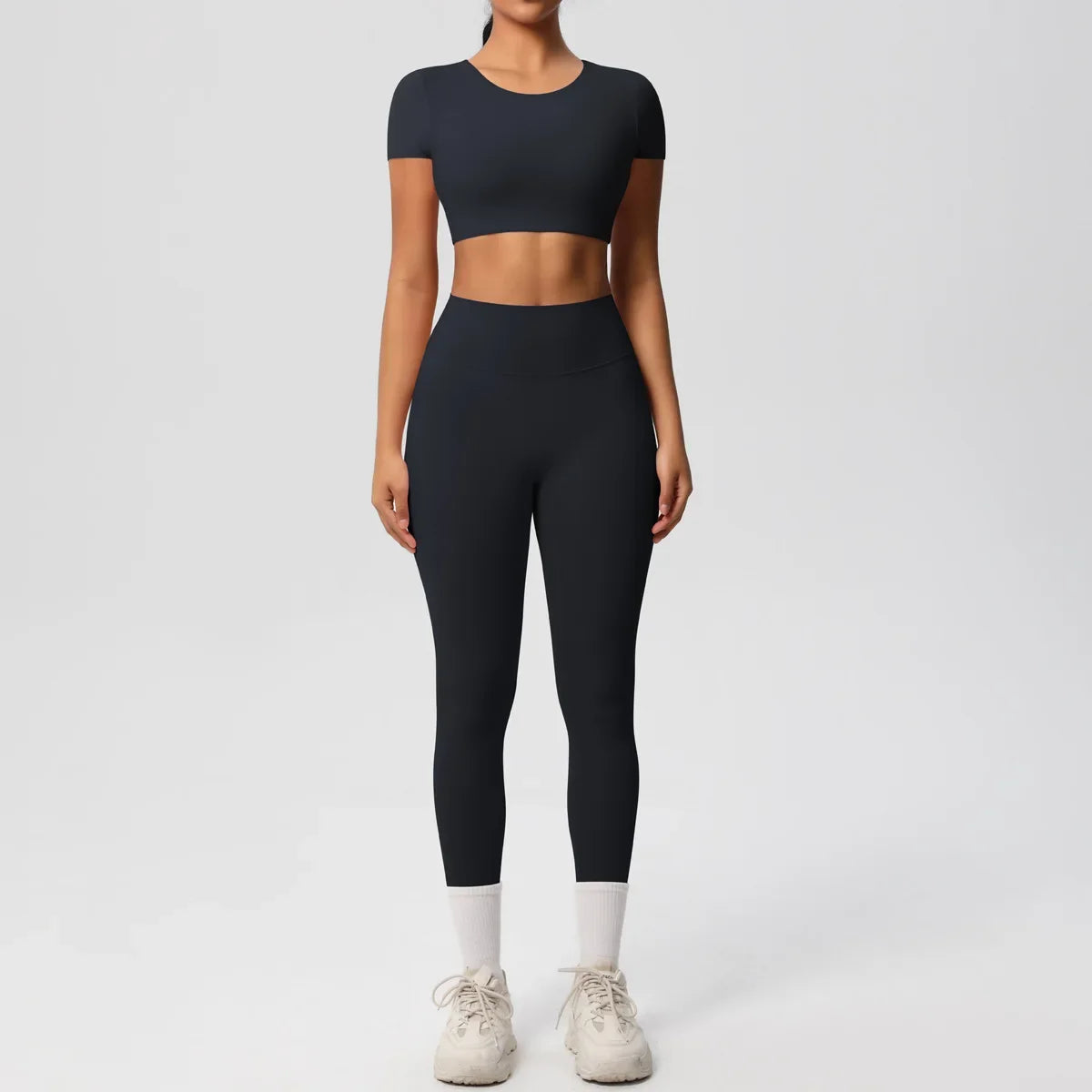 Yoga Suit Women Leggings with Pocketed Quick-Drying Gym Set Women Tracksuit Running Workout Short Sleeves Sports Yoga Clothing