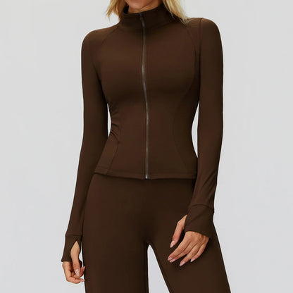 Women's Shirts Full Zipper Yoga Top With Thumbholes Fitness Running Jacket Stretch Slim Fit Long Sleeve Gym Top Women Sportswear