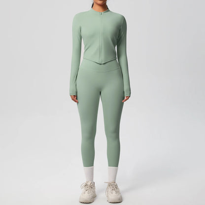 2PCS Yoga Suit Women Gym Set Sports Set Women Tracksuit Running Zipper Workout Sportswear Long Sleeve Sports Shirt Yoga Clothing