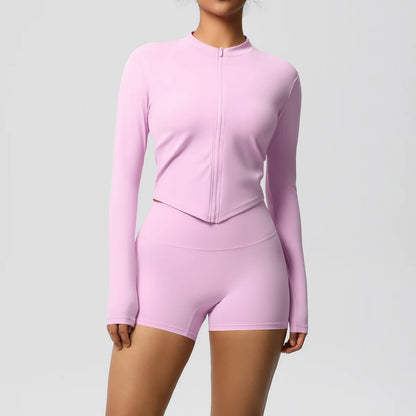 Yoga Sets Sports Fitness Hip-lifting Tight Zipper Jacket Yoga Suit Running Workout Gym Shorts Tracksuits for Women Sports Suits