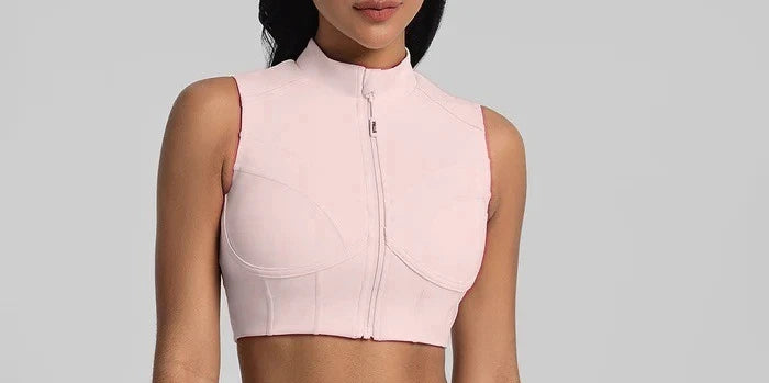 Zipper Sports Underwear Removable Chest Pad Gathering Breathable I-shaped Vest Fitness Running Outside Yoga Bra Gym Leggings