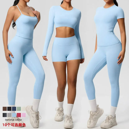 Yoga Suit Women Leggings with Pocketed Quick-Drying Gym Set Women Tracksuit Running Workout Short Sleeves Sports Yoga Clothing