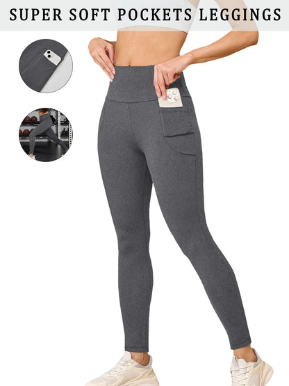 Super Soft Sports Leggings With Pockets For Women High Waisted Workout Yoga Running Push Up Gym Fitness Tight Pants Women's