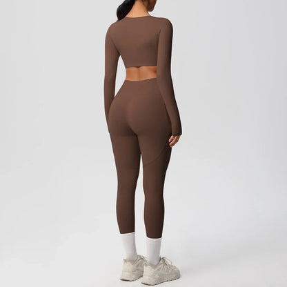 Yoga Set Women Sportswear Yoga Clothes Fitness Long Sleeve With Padded Tracksuits Sports Suit Gym Top High Waist Leggings Pocket