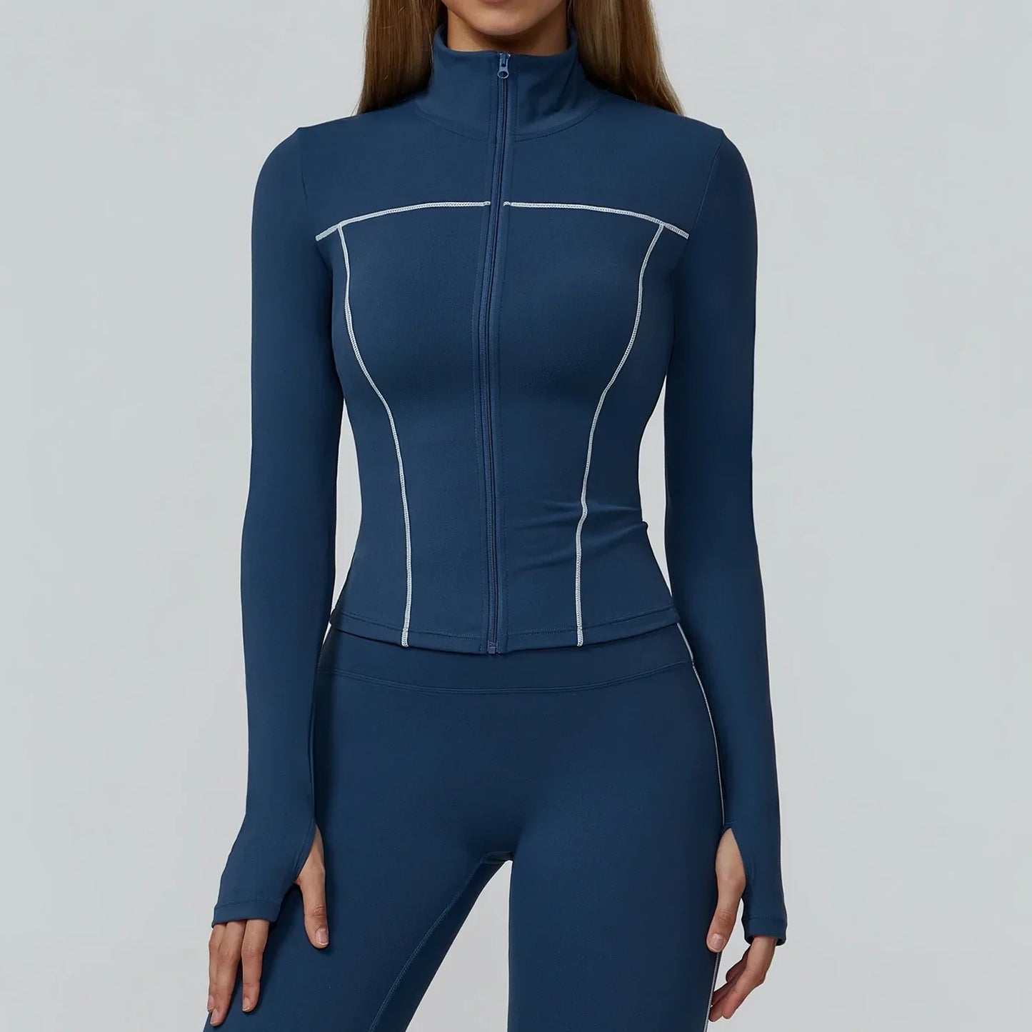 Women Sport Jacket Zipper Yoga Coat Clothes Quick Dry Fitness Jacket Running Long Sleeves Thumb Hole Sportwear Gym Workout Top