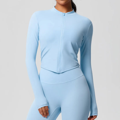 Zipper Women Outdoor Running Fitness Wear T-shirt Long Sleeved Top Yoga Jacket Long sleeved Shirt Gym Push Up Workout Coat XP260
