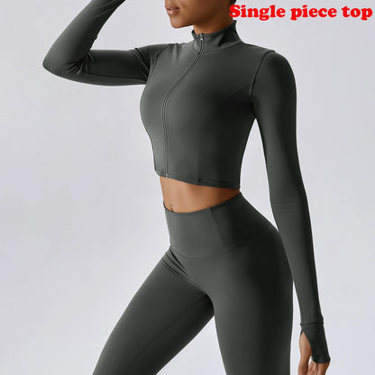 Sports Jacket Women's Zipper Long-Sleeved Stand-up Jacket Quick-Drying Training Yoga Clothes Summer Breathable Top Gym Fitness