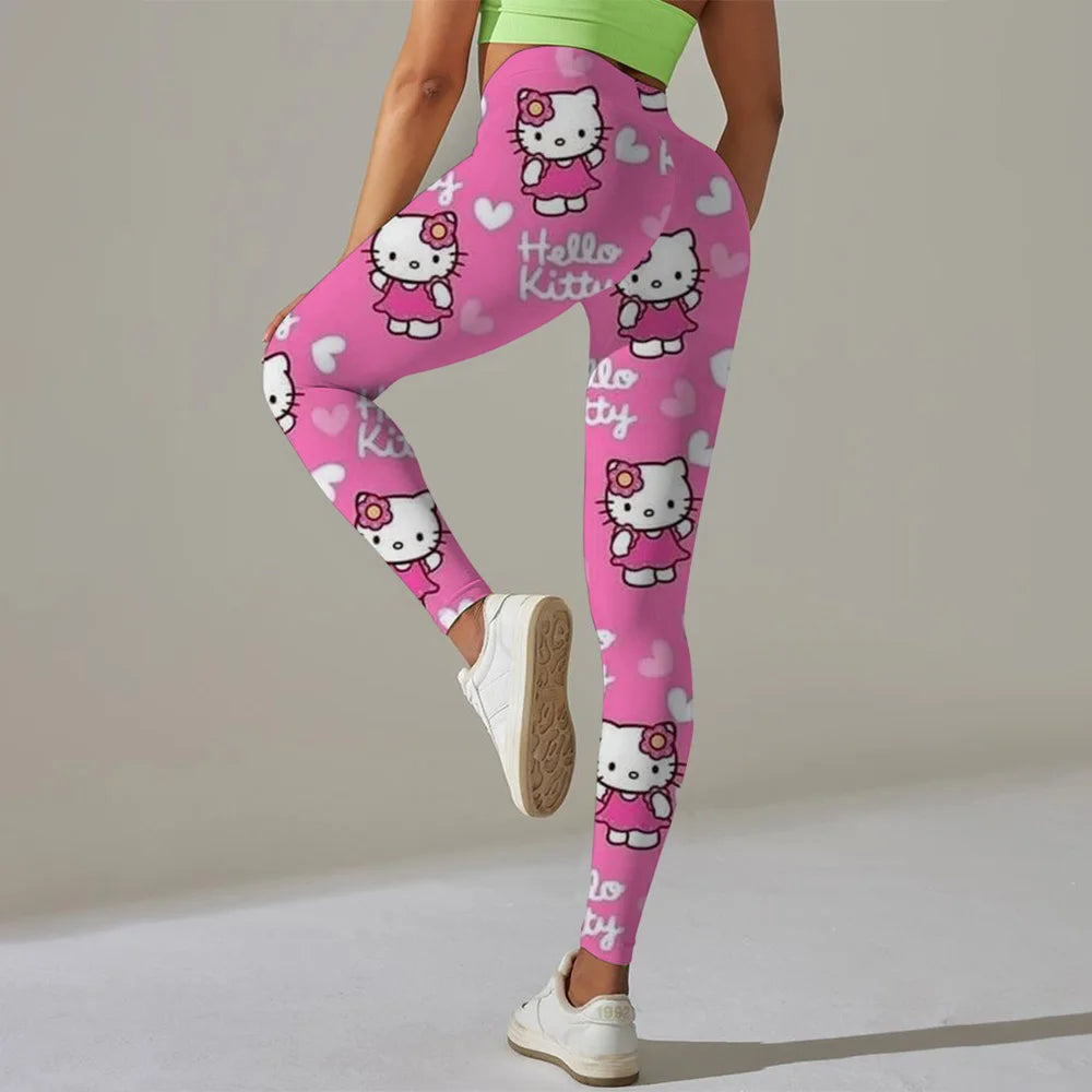 Hello Kitty print Sport Legging Women Stretch Gym Pants Women Running Workout Leggings Female Soft Tights Push Up Yoga Pants