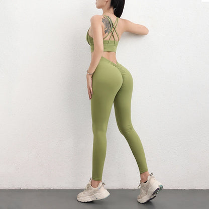 TRY TO BN Yoga Set V Back Leggings Sports Bra Fitness Women's Tracksuit High Waist Sportswear Workout Cycling Gym Outfit Clothes