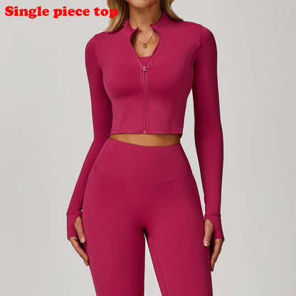 Sports Jacket Women's Zipper Long-Sleeved Stand-up Jacket Quick-Drying Training Yoga Clothes Summer Breathable Top Gym Fitness