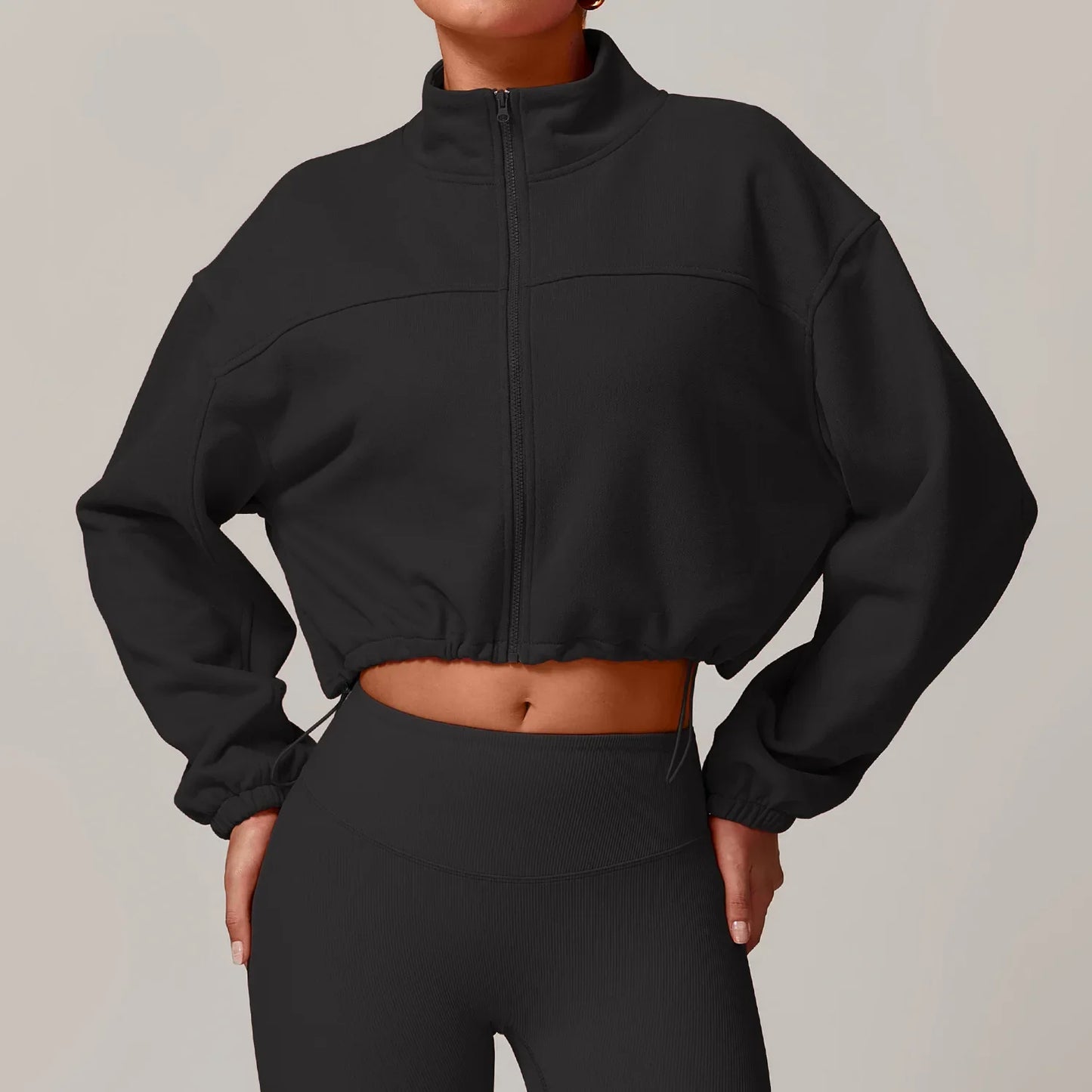 Women Sports Short Coat Long Sleeve Zipper Up Drawstring Jacket Running Outdoor Sweatshirts Girls Gym Fitness Tops Coat Jacqueta
