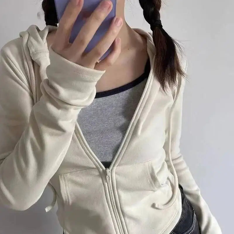 Spicy Girl Style Hooded Cardigan Cropped Zip-Up Jacket Women Autumn Slim Long Sleeve Sweatshirts Female Streetwear Sport Hoodies