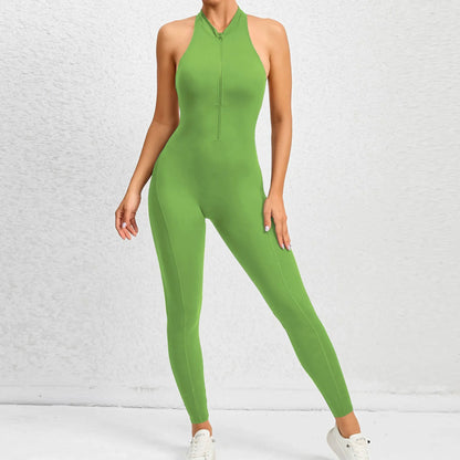 Zipper Women Pad Yoga Jumpsuits One Piece Romper Workout Legging Bodysuit Sport Gym Active Suit Exercise Wear Womens Fitness
