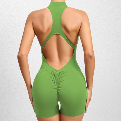 V Back Scrunch One-Piece Suit Push Up Sports Jumpsuit Woman Fitness Zipper Overalls Workout Rompers Women Gym Bodysuits Female