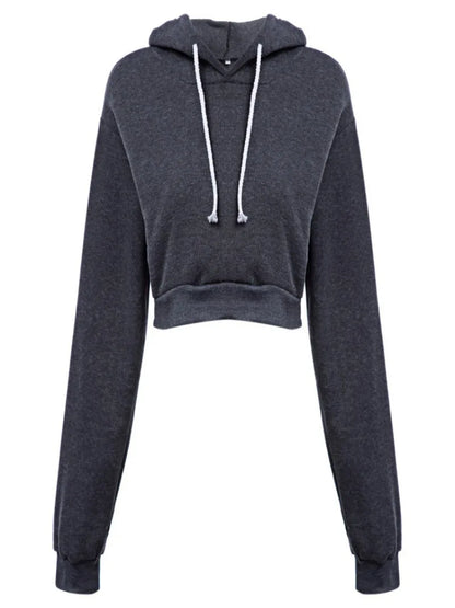 Fashion Women Solid Hoodie Sweatshirt Short Tops Sport Pullover Hooded Streetwear Female Autumn Winter Clothes Crop Tops Hoodie