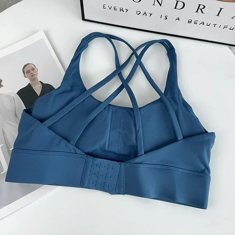 Fitness Tops Fashion Cross Back Women Sport Bra Shockproof Adjustable Buckle Sports Bra Gym Pilates Running Athletic Vest👍️