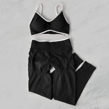 2Pcs Women's Gym Yoga Set Seamless High Waist Leggings Sports Bra Top Workout Outfit Fitness Activewear Running Training Clothes