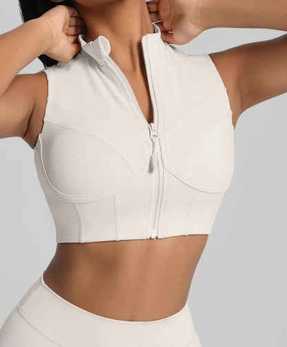 Zipper Sports Underwear Removable Chest Pad Gathering Breathable I-shaped Vest Fitness Running Outside Yoga Bra Gym Leggings