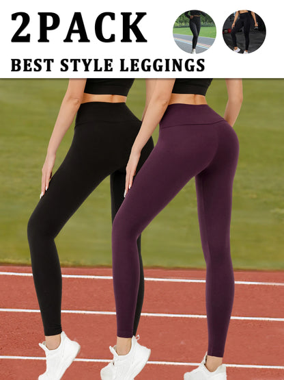 2 Pack Women's Super Soft Leggings High Waisted Tummy Control No See Through Workout Yoga Running Athletic Push Up Gym  Leggings