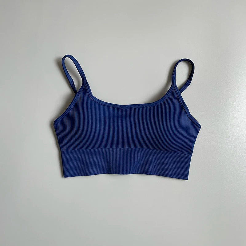Women's Cropped Yoga Bra Sexy One Shoulder Sports Bra Underwear Padded Gym Seamless Knitted Fitness Breathable Female Bra