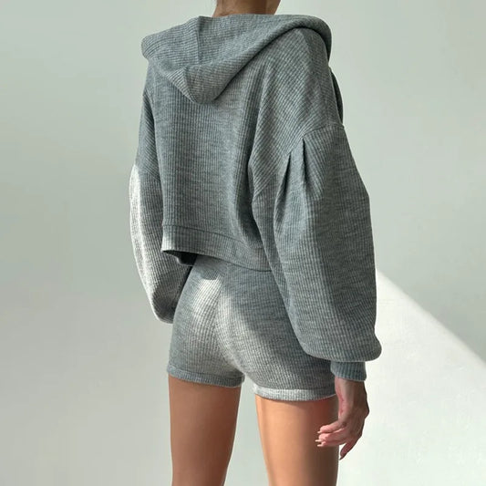 Women's 3 Piece Sport Set Hooded Zipper Jacket+Tank Top+Shorts Euro-American Style Solid Color Loose Fit Gym Yoga Running Outfit