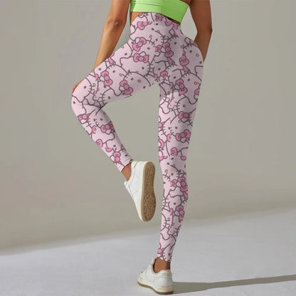 Hello Kitty print Sport Legging Women Stretch Gym Pants Women Running Workout Leggings Female Soft Tights Push Up Yoga Pants