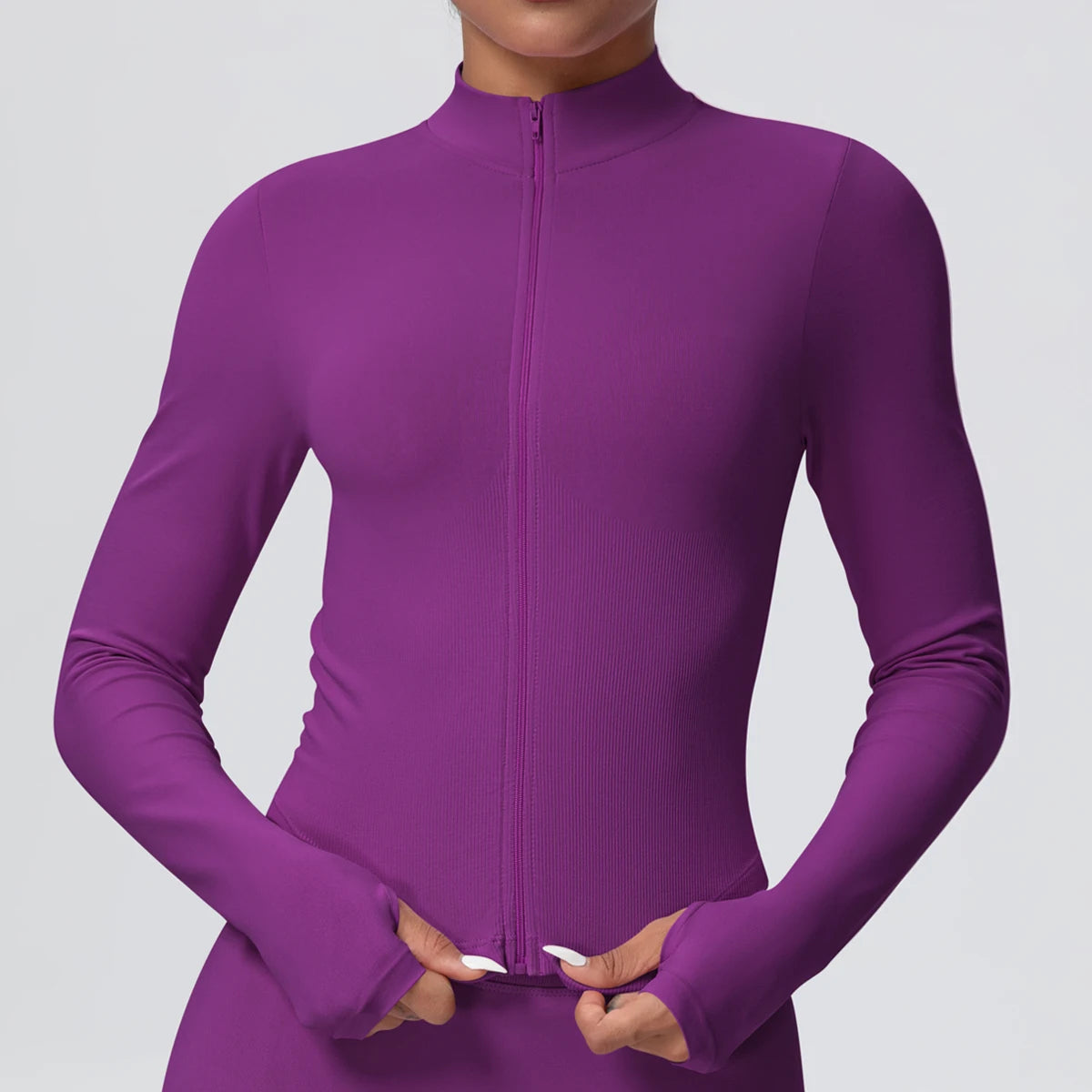 1PC Solid Color Slim Casual Zipper Long Sleeves Yoga Coat for Woman's Quick Drying Gym Sports Running Workout Top Yoga Jacket