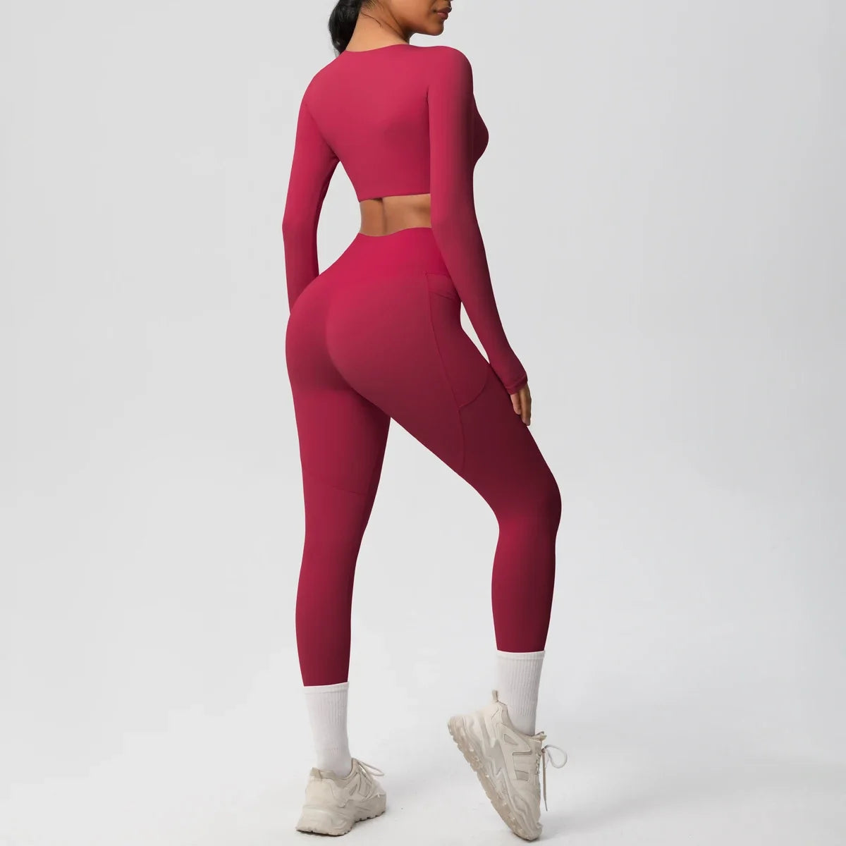 Yoga Set Women Sportswear Yoga Clothes Fitness Long Sleeve With Padded Tracksuits Sports Suit Gym Top High Waist Leggings Pocket