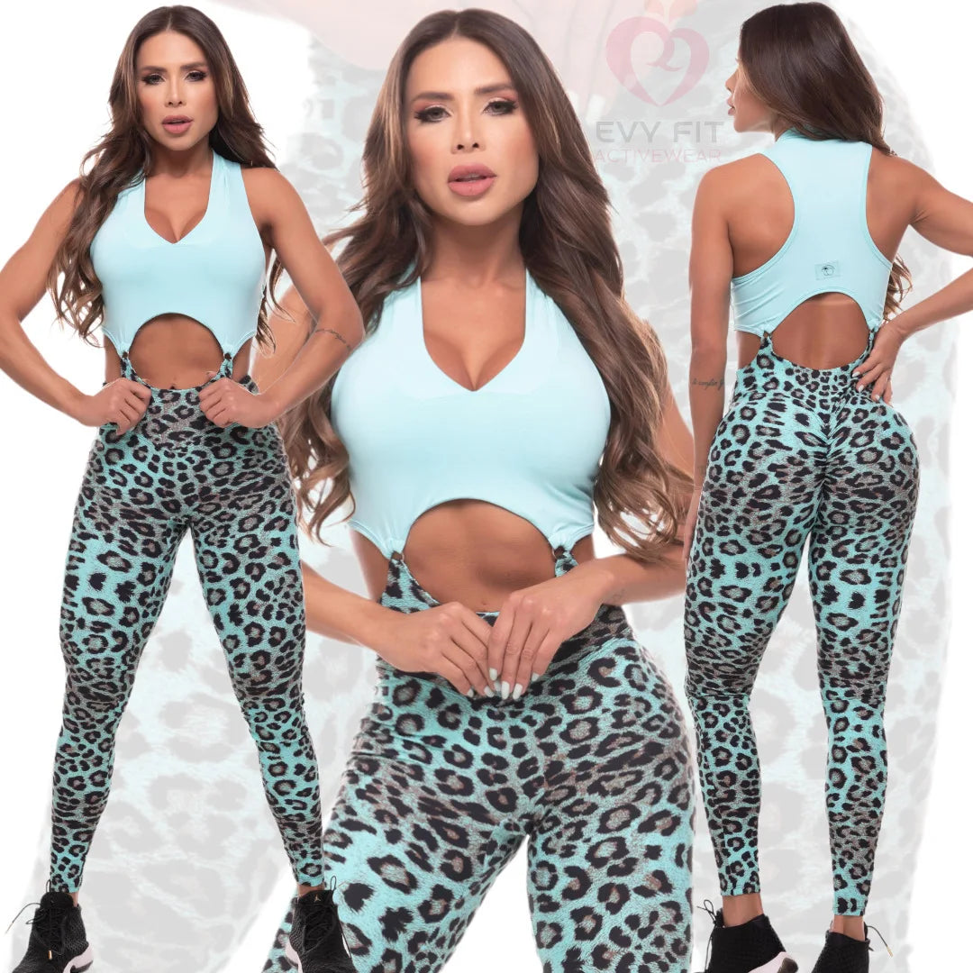 Women's 2024 New INS Network Red Same Leopard Print Sexy Hollow Running Sports Bodysuit Hip Lift Fitness Yoga Pants