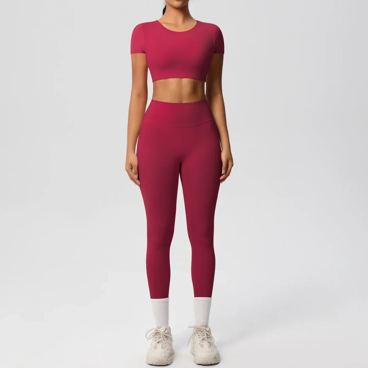 Yoga Suit Women Leggings with Pocketed Quick-Drying Gym Set Women Tracksuit Running Workout Short Sleeves Sports Yoga Clothing