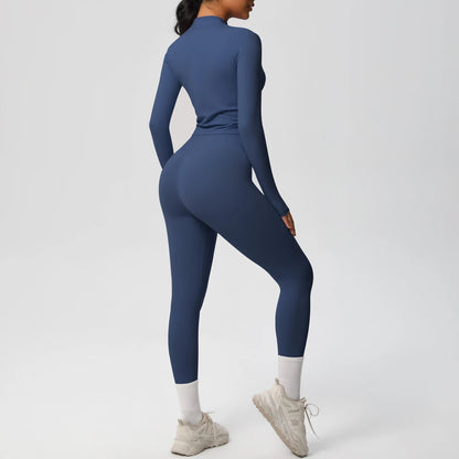 2PCS Yoga Suit Women Gym Set Sports Set Women Tracksuit Running Zipper Workout Sportswear Long Sleeve Sports Shirt Yoga Clothing