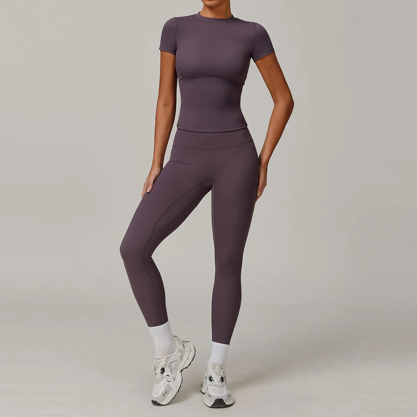 2PCS Yoga Set Women Tracksuits Seamless Workout Set Sportswear Gym Clothing Fitness Sshort Sleeve Crop Top High Waist Leggings