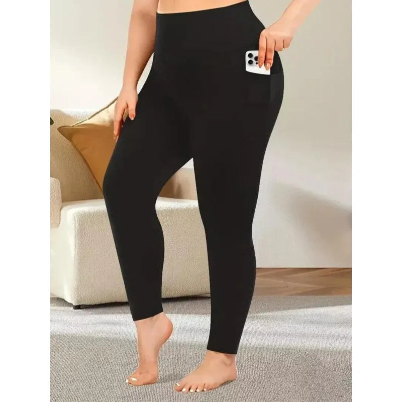 Plus Size 1XL-5XL New Womens Solid Color High Waist Pants  Elasticity Casual Leggings with Pockets Gym Workout Pants