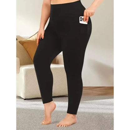 Plus Size 1XL-5XL New Womens Solid Color High Waist Pants  Elasticity Casual Leggings with Pockets Gym Workout Pants