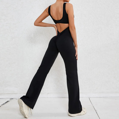 XS-XL New Pad Women Gym Yoga Set Sports Rompers Sexy Back Fitness Workout Pant Flare Leggings One Piece Jumpsuit Active Wear