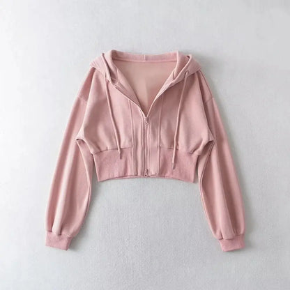 Sport Cropped Baggy Hoodies Sweatshirt for Women Harajuku Fashion Aesthetic Outerwears Korean Streetwear Y2k Woman Hooded Tops