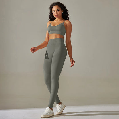 Seamless Yoga Set Camisole Bra Leggings Set Fitness Tracksuit Women Gym Sportswear High Waist Hip Lift Leggings Crop Top Suit