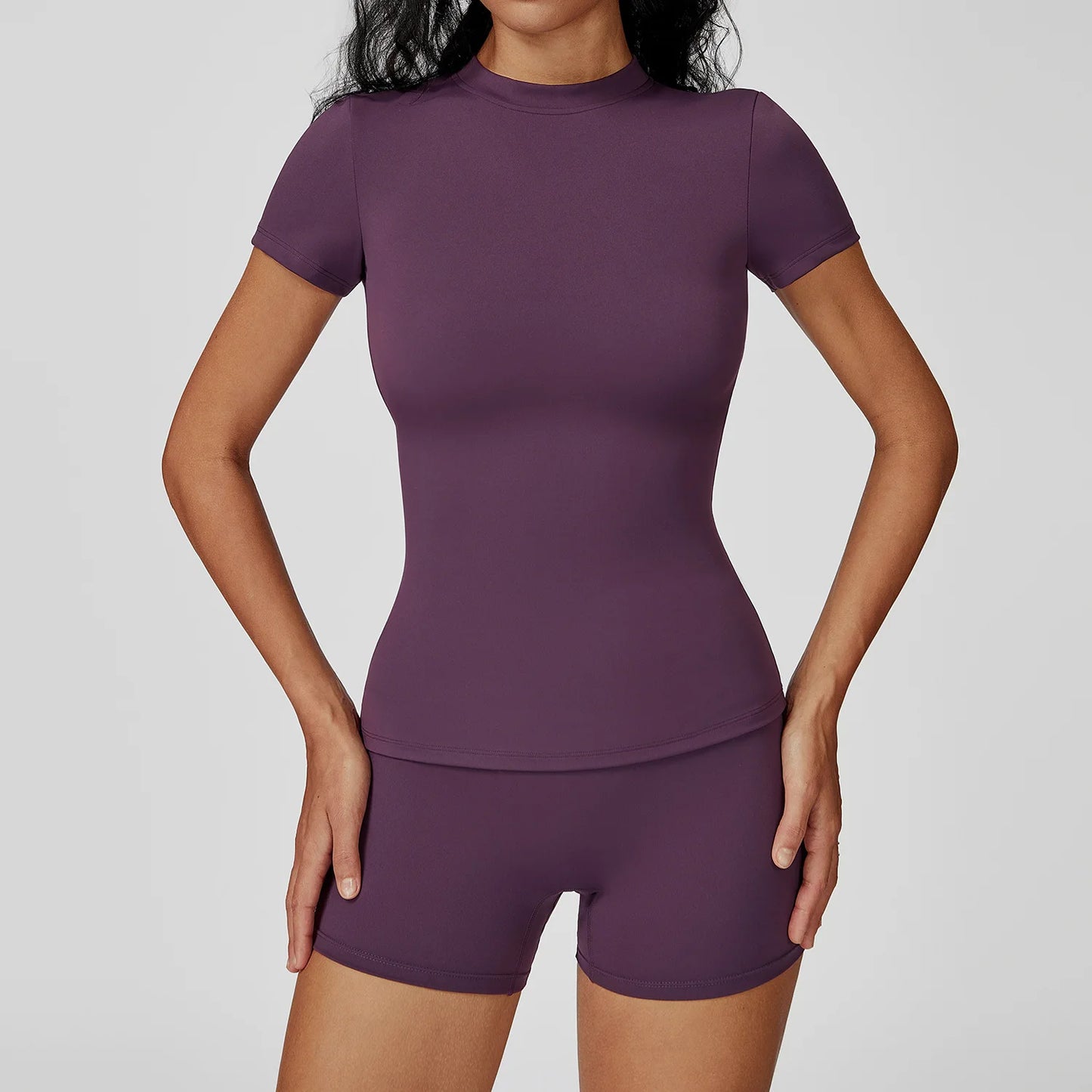 2PCS Yoga Set Women Tracksuits Seamless Workout Set Sportswear Gym Clothing Fitness Sshort Sleeve Crop Top High Waist Leggings