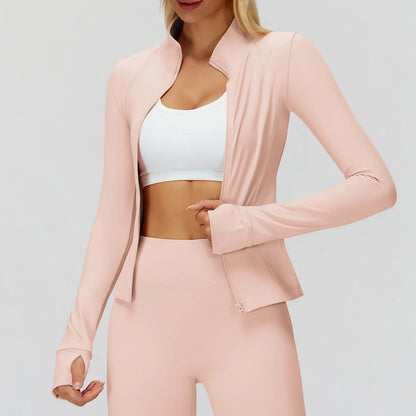 Women's Shirts Full Zipper Yoga Top With Thumbholes Fitness Running Jacket Stretch Slim Fit Long Sleeve Gym Top Women Sportswear