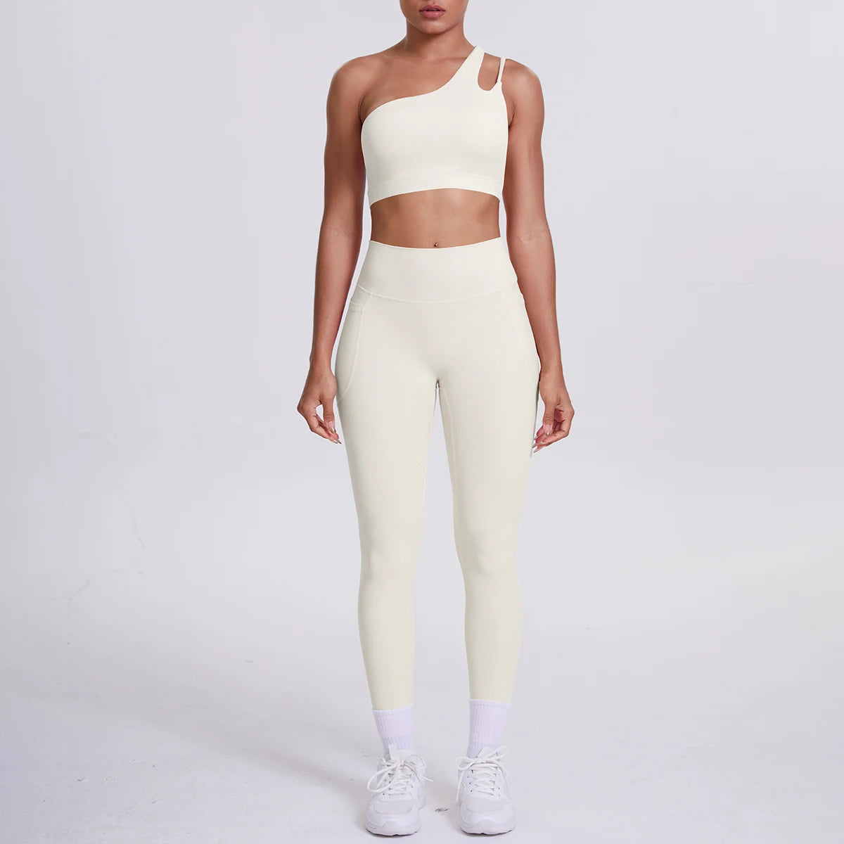 Solid Color Slant Shoulder Bra and Yoga Pants Set for Woman Quick Drying Legging Fitness Sports Gym Yoga Set