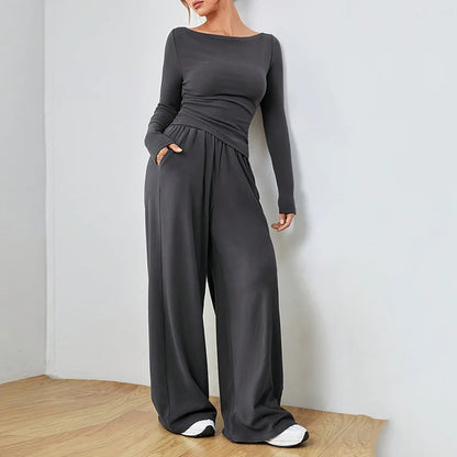 Women's Clothes Sales Yoga Sport Set Women's Two-Piece Wide-Leg Pants Set Soft And Tracksuit Suit Fashionable Irregularitie Suit